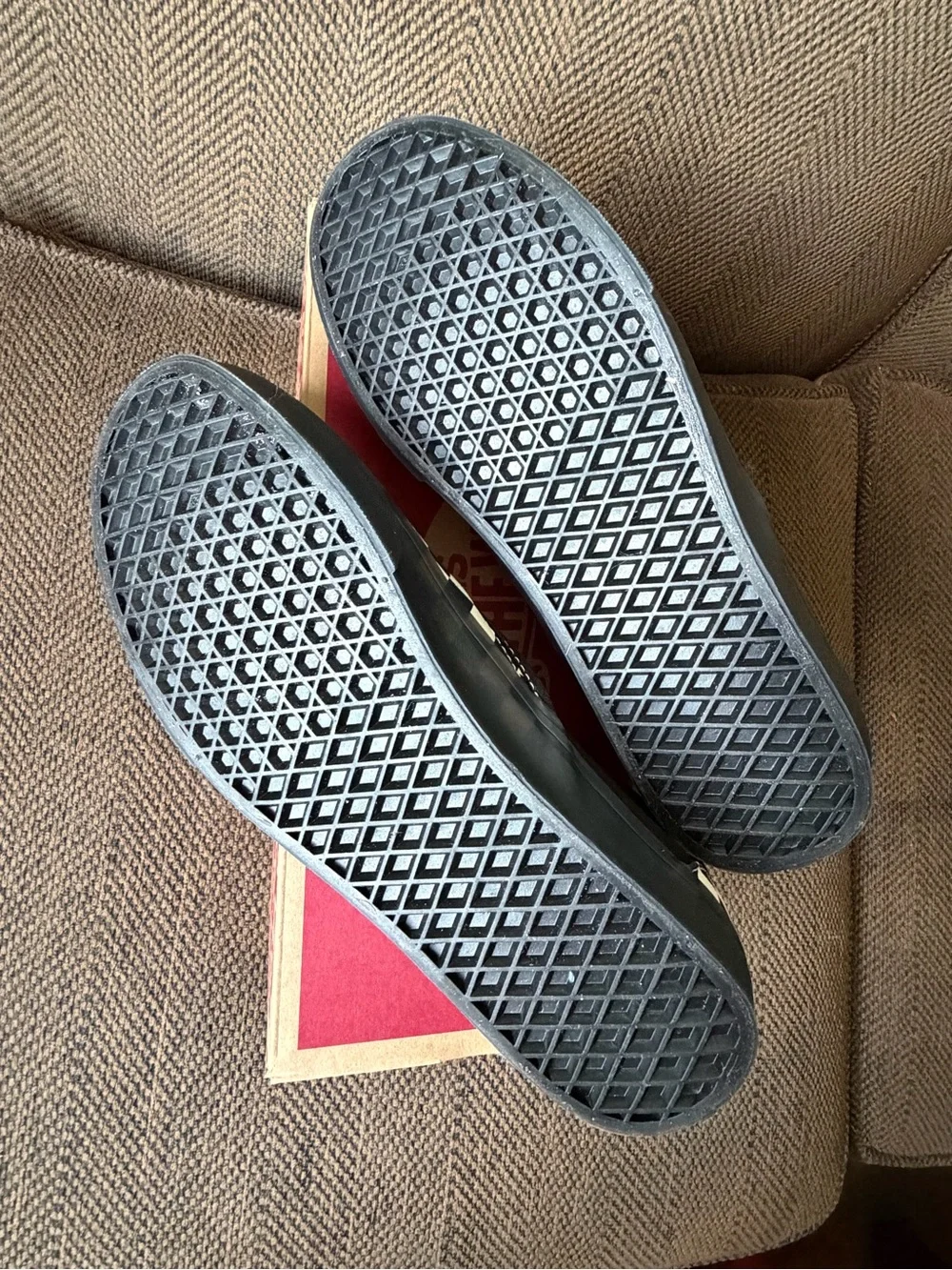 Vans Classic Checkerboard Slip-On Shoe, Black Soles, Men’s 10.5